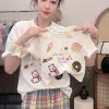 2025 Rainbow Cake Summer New Homemade Heavy Embroidery Girls' Parent-Child Set, short-sleeved T-shirt, plaid Pants details Picture